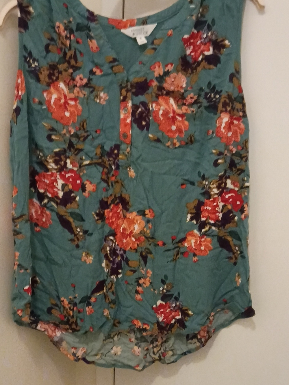 Market & Spruce Teal Floral Henley Top